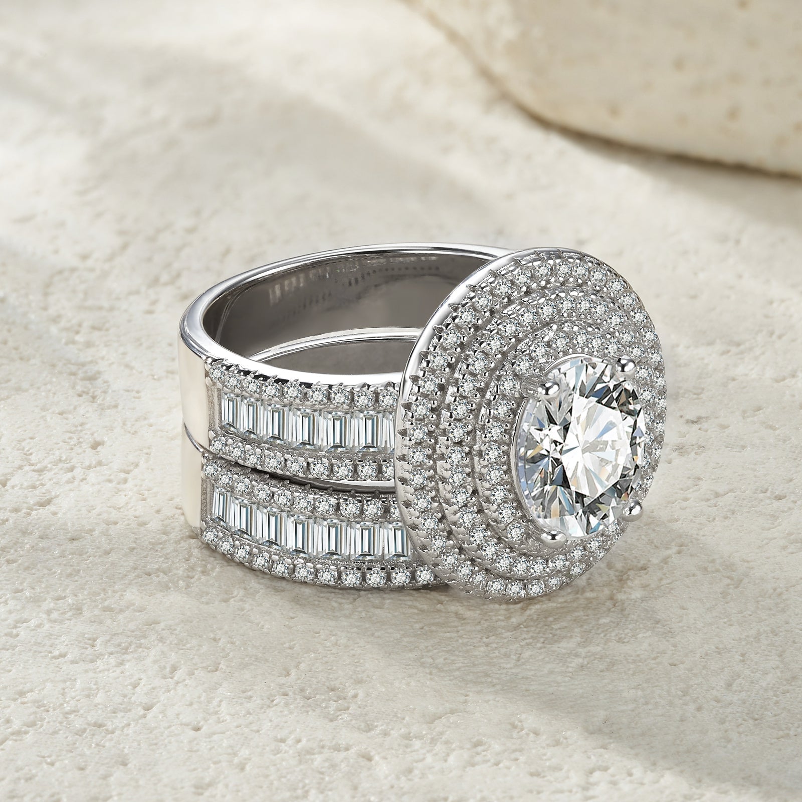 Ensemble de bagues tendance en argent S925 plaqué platine avec moissanite - IVOIRART.COM