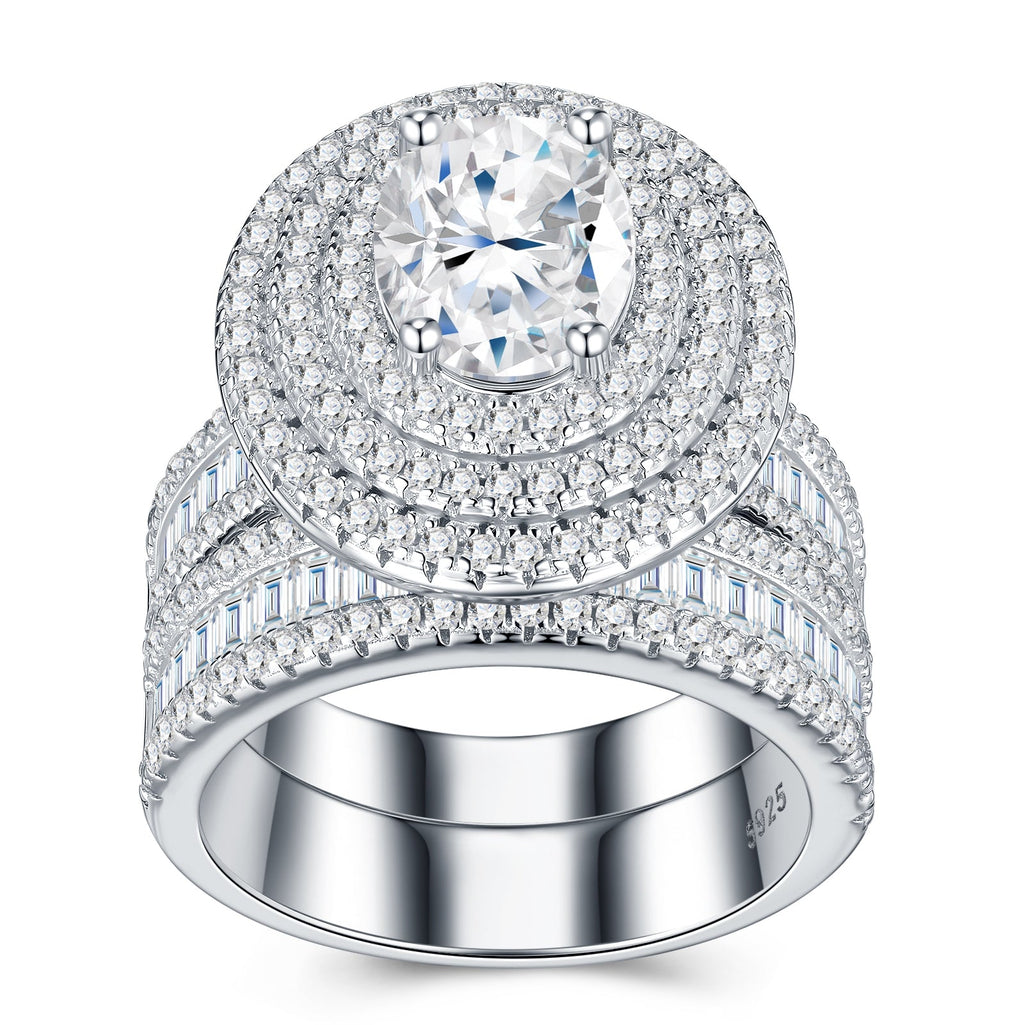 Ensemble de bagues tendance en argent S925 plaqué platine avec moissanite - IVOIRART.COM