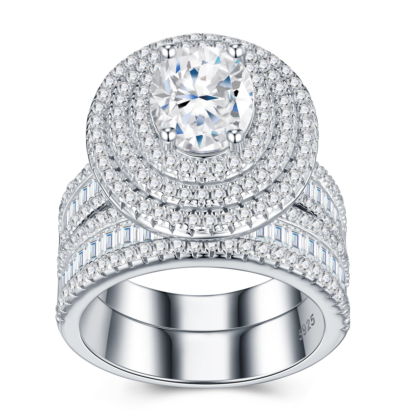 Ensemble de bagues tendance en argent S925 plaqué platine avec moissanite - IVOIRART.COM