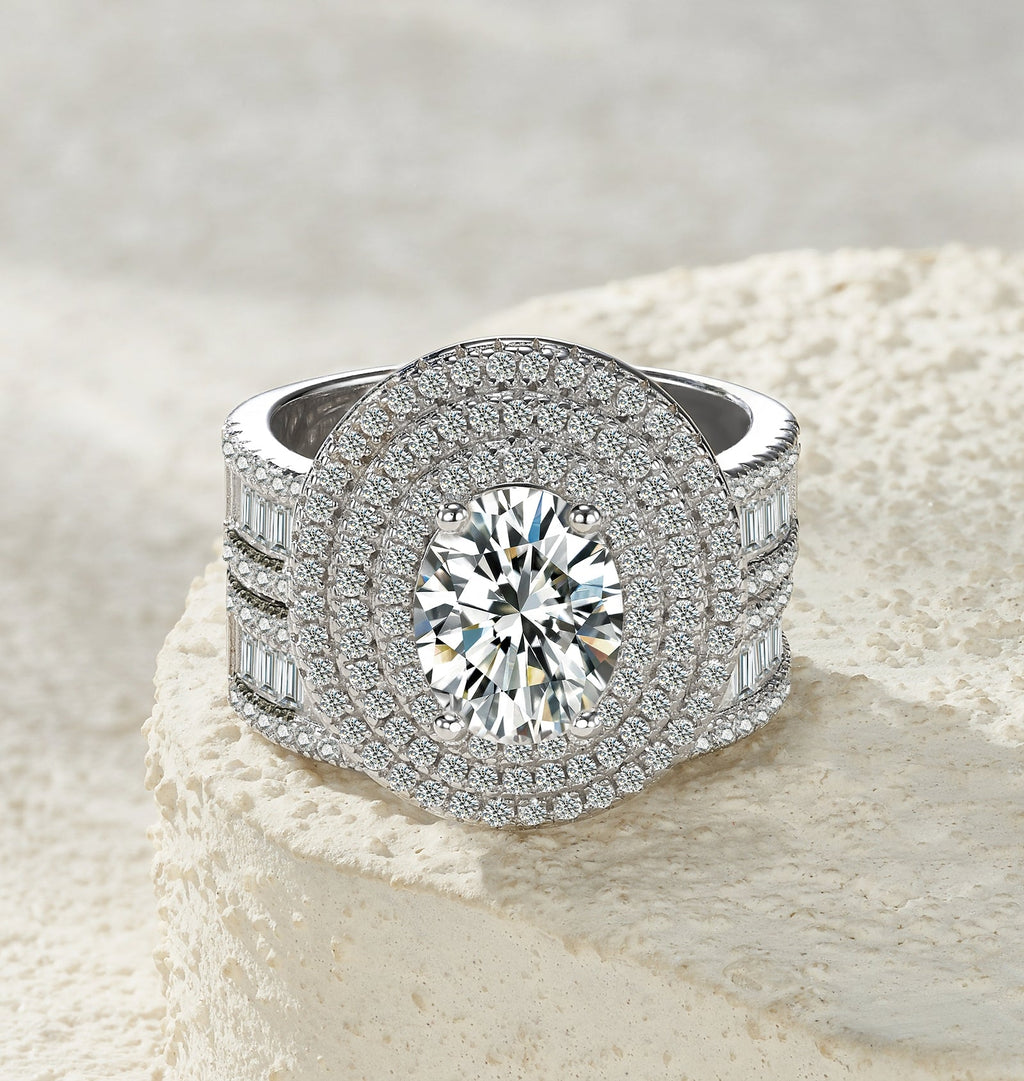 Ensemble de bagues tendance en argent S925 plaqué platine avec moissanite - IVOIRART.COM