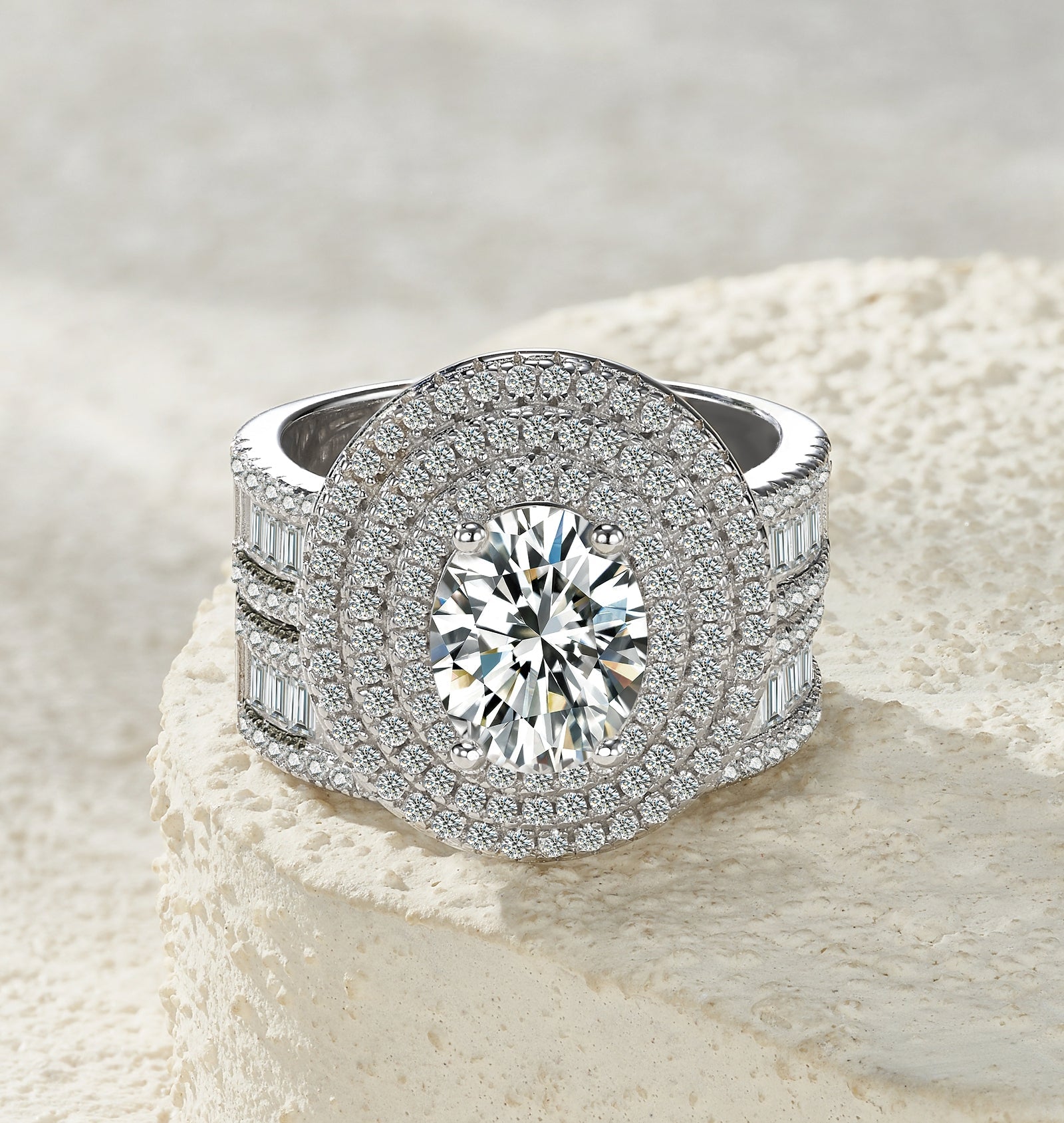 Ensemble de bagues tendance en argent S925 plaqué platine avec moissanite - IVOIRART.COM