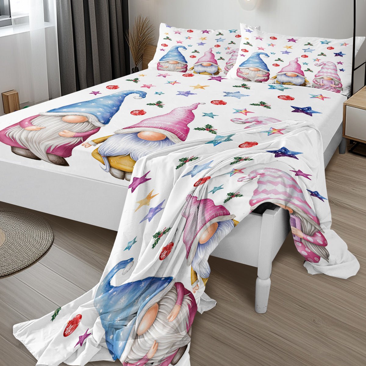 Ensemble de Draps Plat de Noël avec Bonhomme de Neige pour Enfants Filles Adolescents Hiver Flocons de Neige Décor de Noël 1 Drap Plat 1 Drap - Housse & 2 Taies d'Oreiller - IVOIRART.COM
