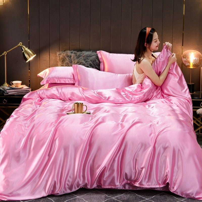Ensemble de Housse de Couette et Linge de Lit en Soie Vraie Lavée Uni 4 pièces - IVOIRART.COM