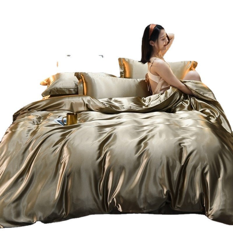 Ensemble de Housse de Couette et Linge de Lit en Soie Vraie Lavée Uni 4 pièces - IVOIRART.COM