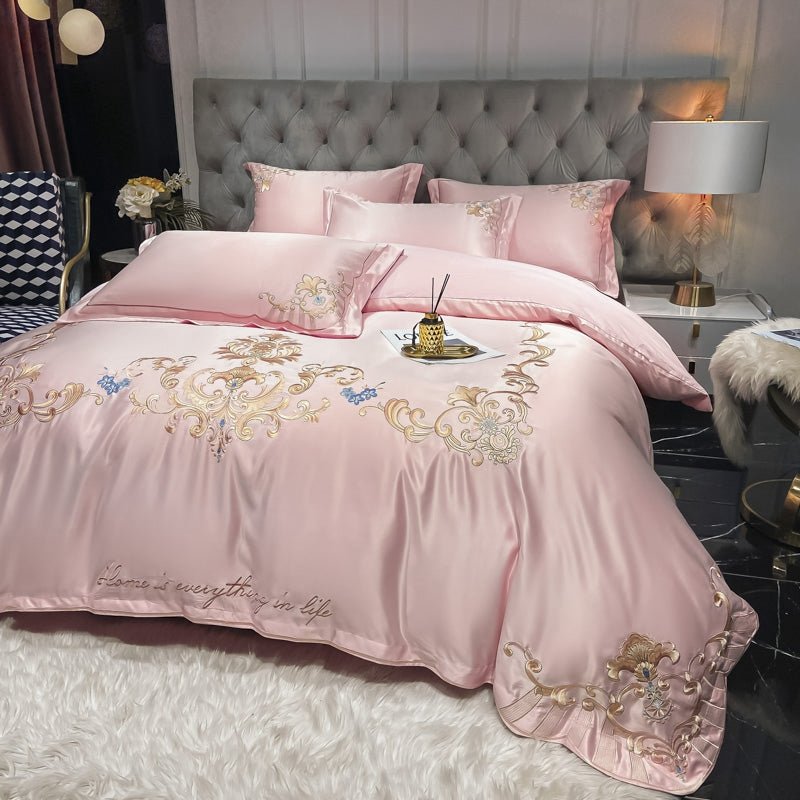 Ensemble de Linge de Lit de Luxe Européen en Satin Haut de Gamme pour Mariage 4 Pièces - IVOIRART.COM
