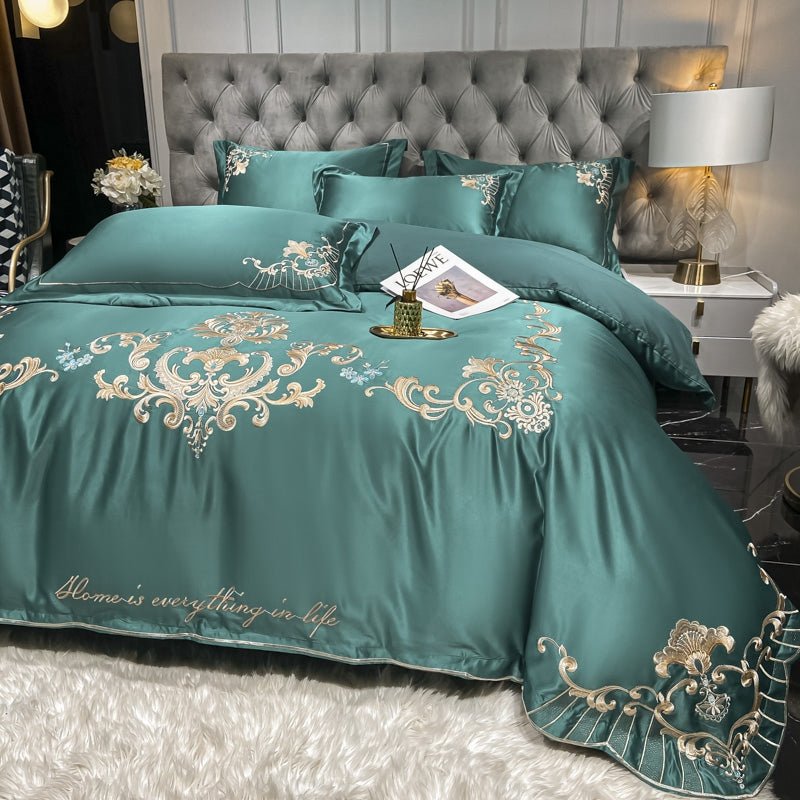 Ensemble de Linge de Lit de Luxe Européen en Satin Haut de Gamme pour Mariage 4 Pièces - IVOIRART.COM