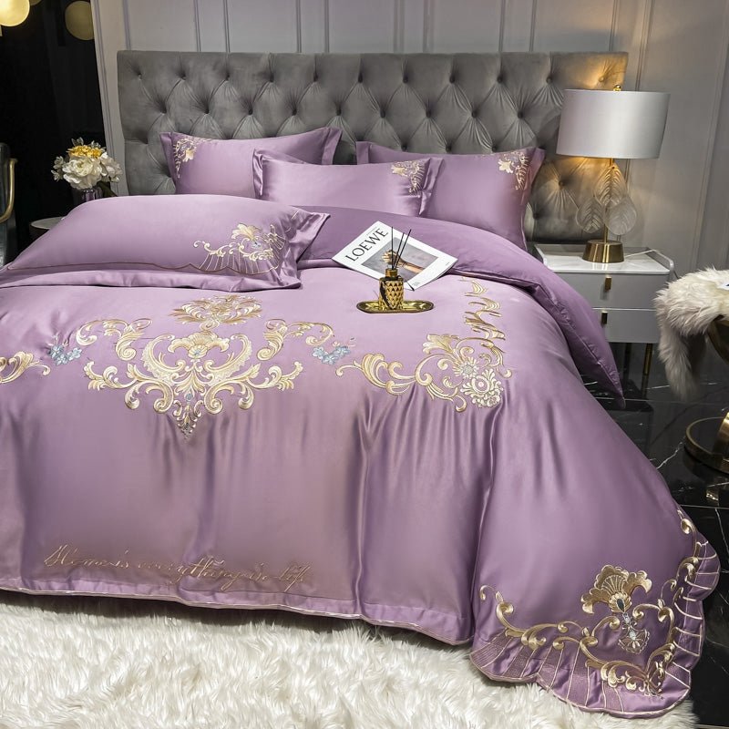 Ensemble de Linge de Lit de Luxe Européen en Satin Haut de Gamme pour Mariage 4 Pièces - IVOIRART.COM