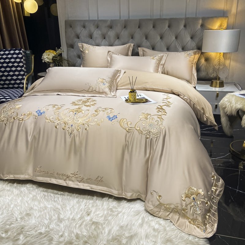 Ensemble de Linge de Lit de Luxe Européen en Satin Haut de Gamme pour Mariage 4 Pièces - IVOIRART.COM