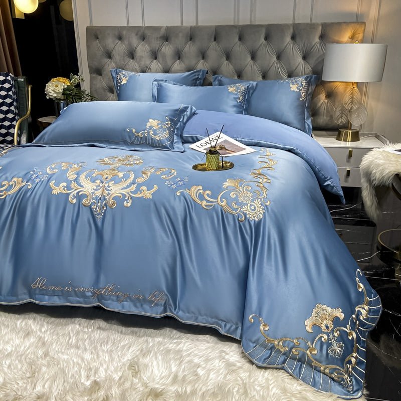 Ensemble de Linge de Lit de Luxe Européen en Satin Haut de Gamme pour Mariage 4 Pièces - IVOIRART.COM