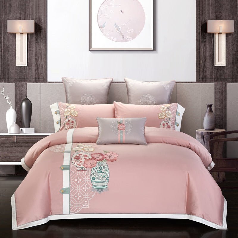 Ensemble de linge de maison brodé en coton quatre pièces de qualité supérieure - IVOIRART.COM