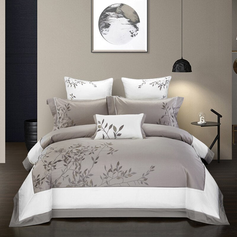 Ensemble de linge de maison brodé en coton quatre pièces de qualité supérieure - IVOIRART.COM