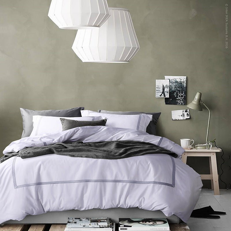 Ensemble de literie 4 pièces Satin brodé spécial pour hôtels et maisons d'hôtes - IVOIRART.COM