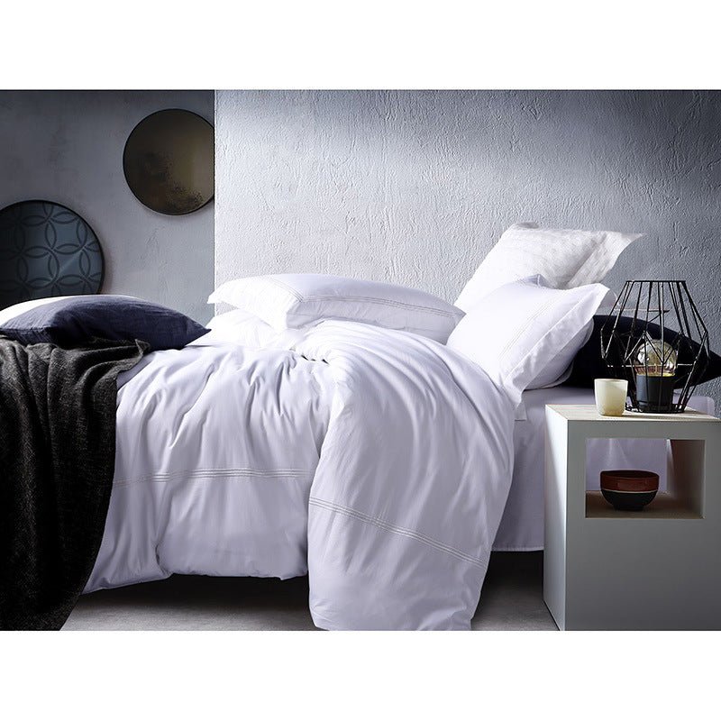 Ensemble de literie 4 pièces Satin brodé spécial pour hôtels et maisons d'hôtes - IVOIRART.COM