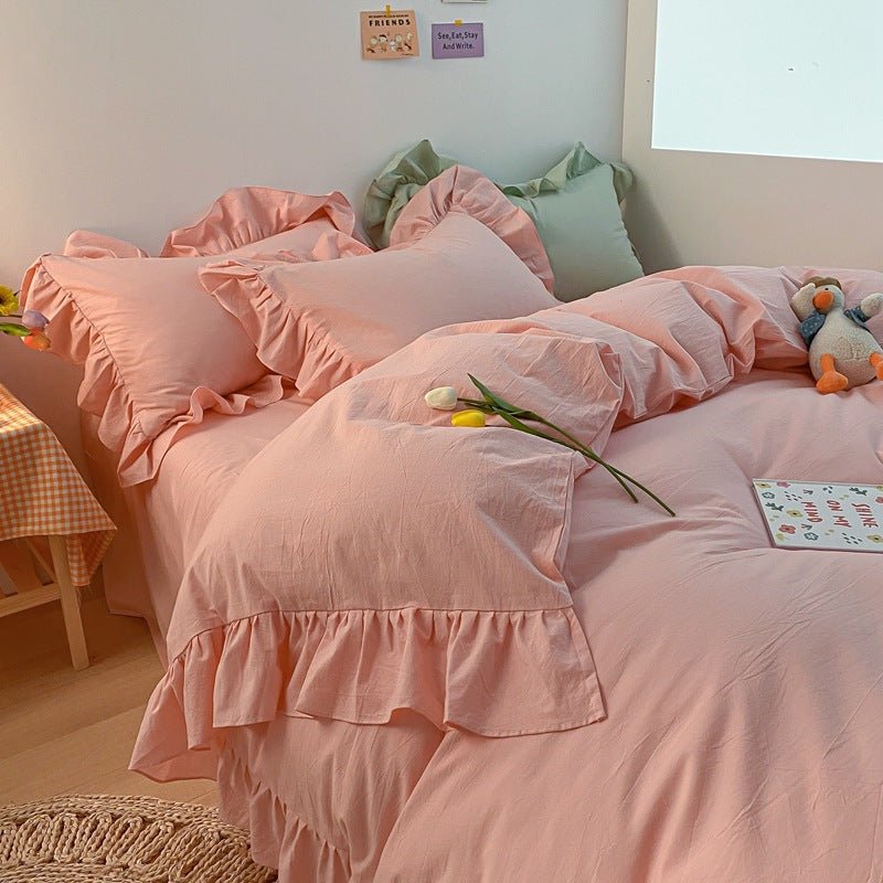 Ensemble de literie coréenne crème 4 pièces en coton lavé 100% coton simple INS - IVOIRART.COM