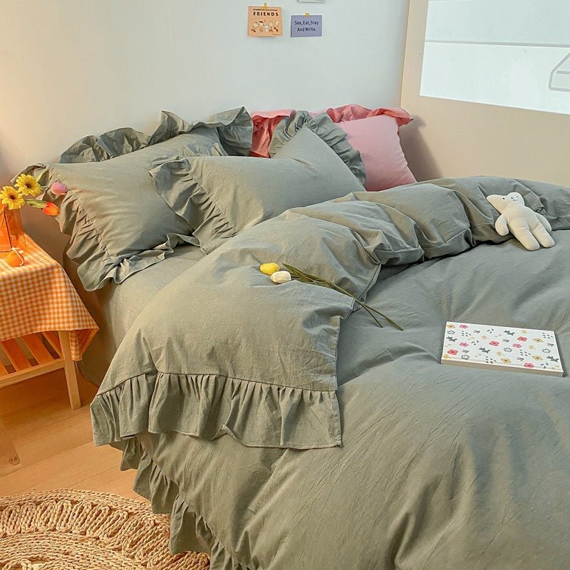 Ensemble de literie coréenne crème 4 pièces en coton lavé 100% coton simple INS - IVOIRART.COM