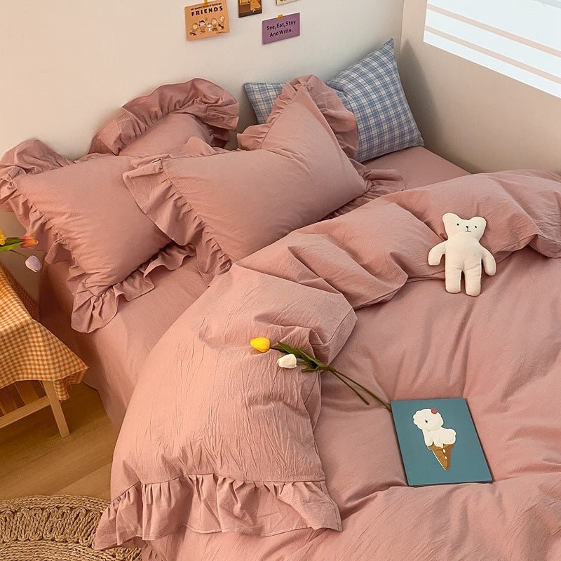 Ensemble de literie coréenne crème 4 pièces en coton lavé 100% coton simple INS - IVOIRART.COM