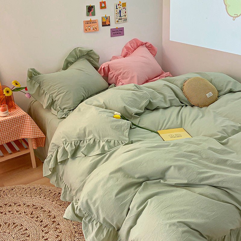 Ensemble de literie coréenne crème 4 pièces en coton lavé 100% coton simple INS - IVOIRART.COM
