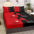 Ensemble de Literie Romantique Cœurs Amour Roi et Reine avec Drap - Housse 3 Pièces et 2 Taies d'Oreiller - IVOIRART.COM
