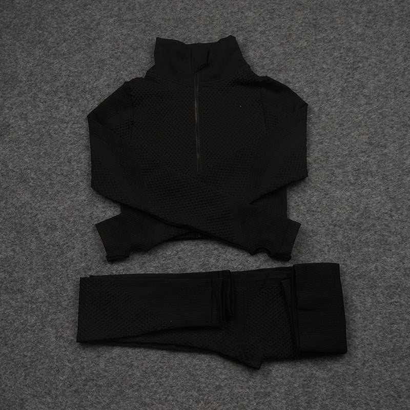 Ensemble de sport stretch trois pièces pour fitness et yoga – pantalon et haut ajustés - IVOIRART.COM