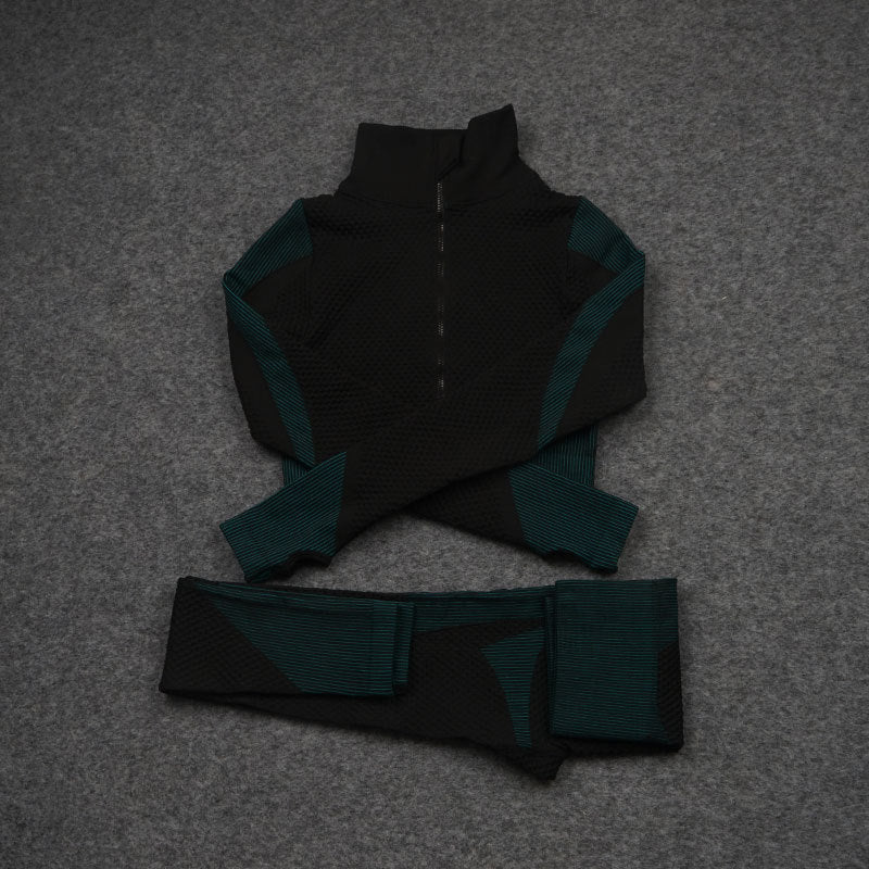 Ensemble de sport stretch trois pièces pour fitness et yoga – pantalon et haut ajustés - IVOIRART.COM