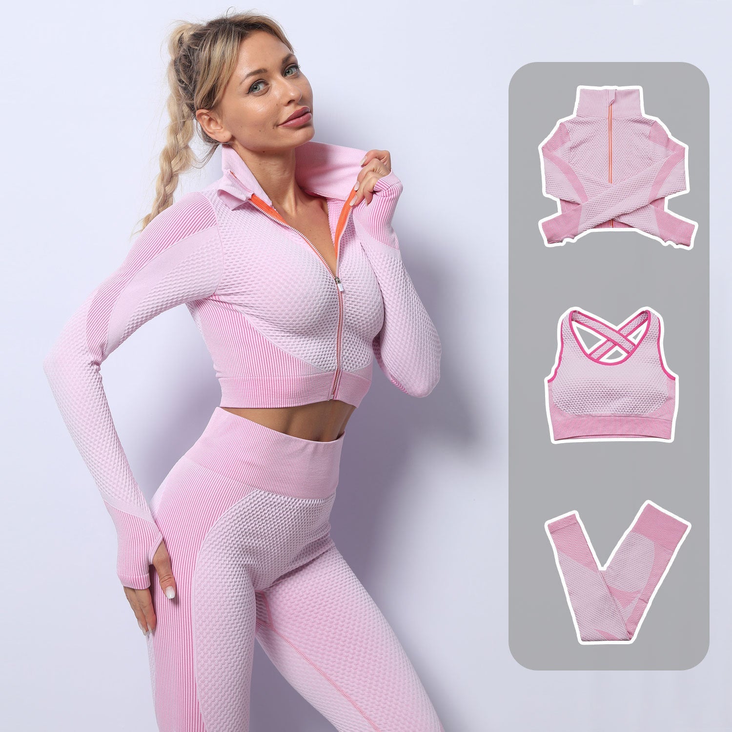 Ensemble de sport stretch trois pièces pour fitness et yoga – pantalon et haut ajustés - IVOIRART.COM