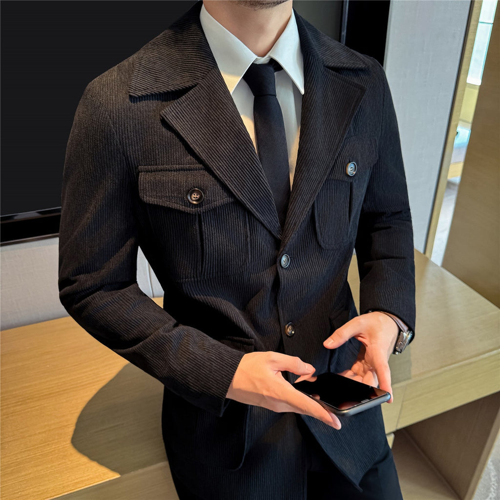 Ensemble décontracté homme mi-long en velours côtelé pour un style élégant - IVOIRART.COM