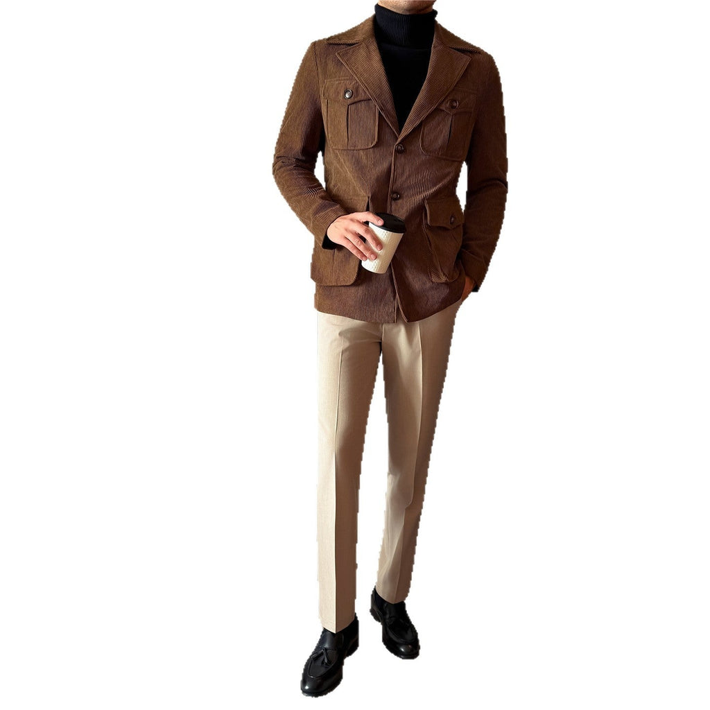 Ensemble décontracté homme mi-long en velours côtelé pour un style élégant - IVOIRART.COM
