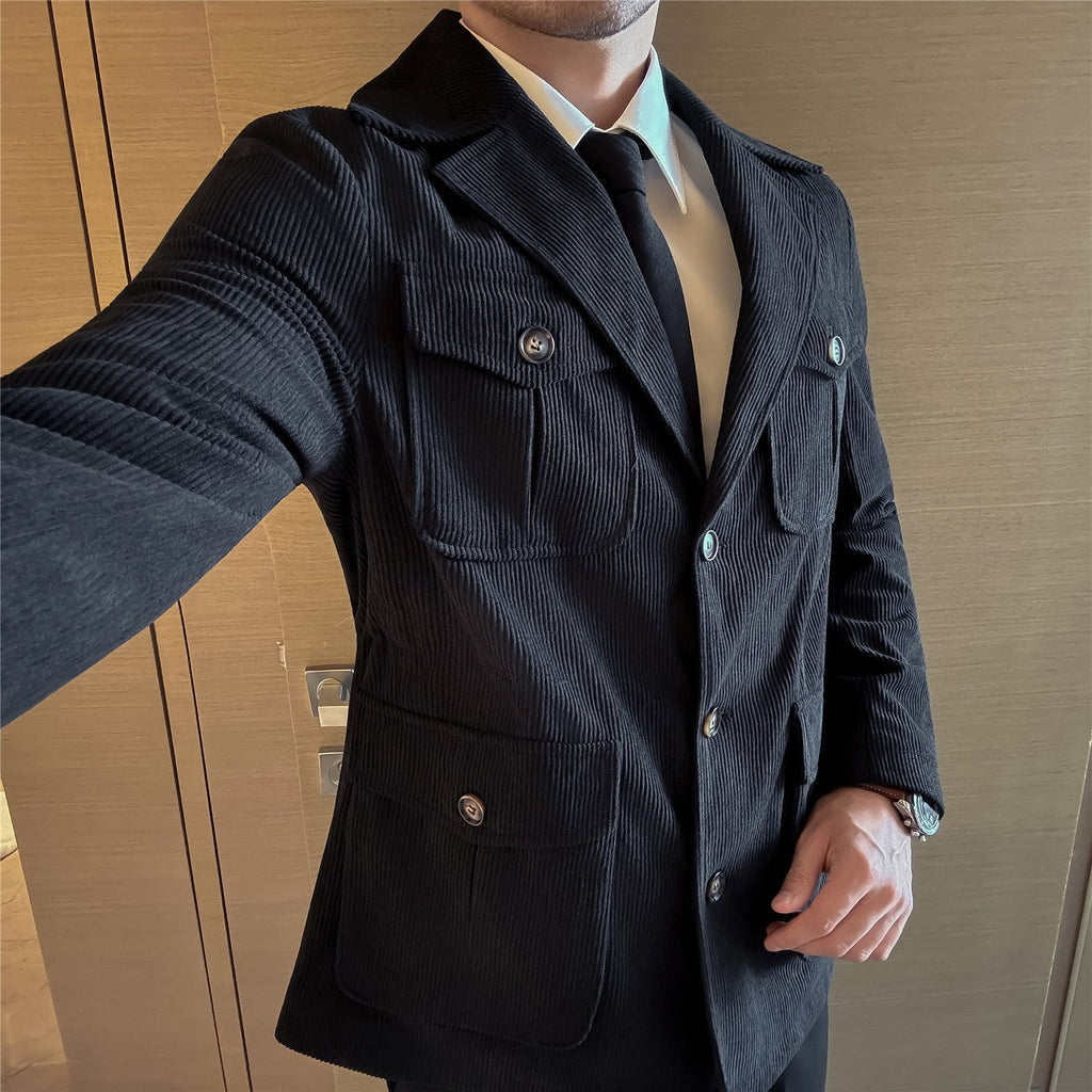 Ensemble décontracté homme mi-long en velours côtelé pour un style élégant - IVOIRART.COM