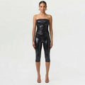 Ensemble deux pièces femme bustier or à feuilles d'or et pantalon trois-quarts ajusté - IVOIRART.COM