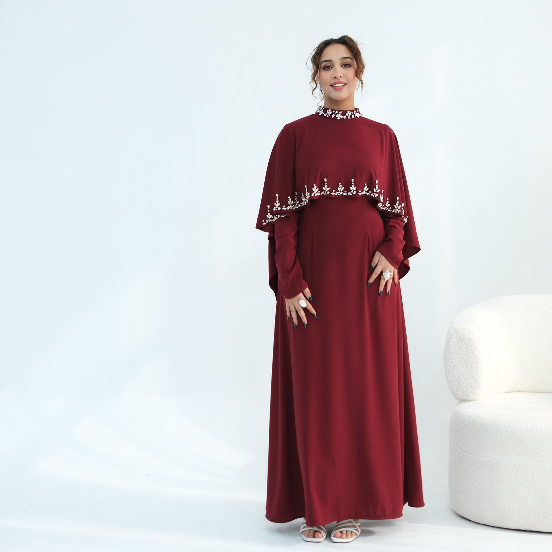 Ensemble deux pièces grande taille orné de strass, robe longue et top élégantnew - IVOIRART.COM