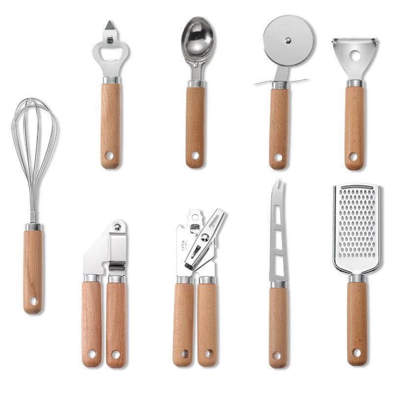 Ensemble d’ustensiles de cuisine créatifs avec manches en bois de hêtre - IVOIRART.COM
