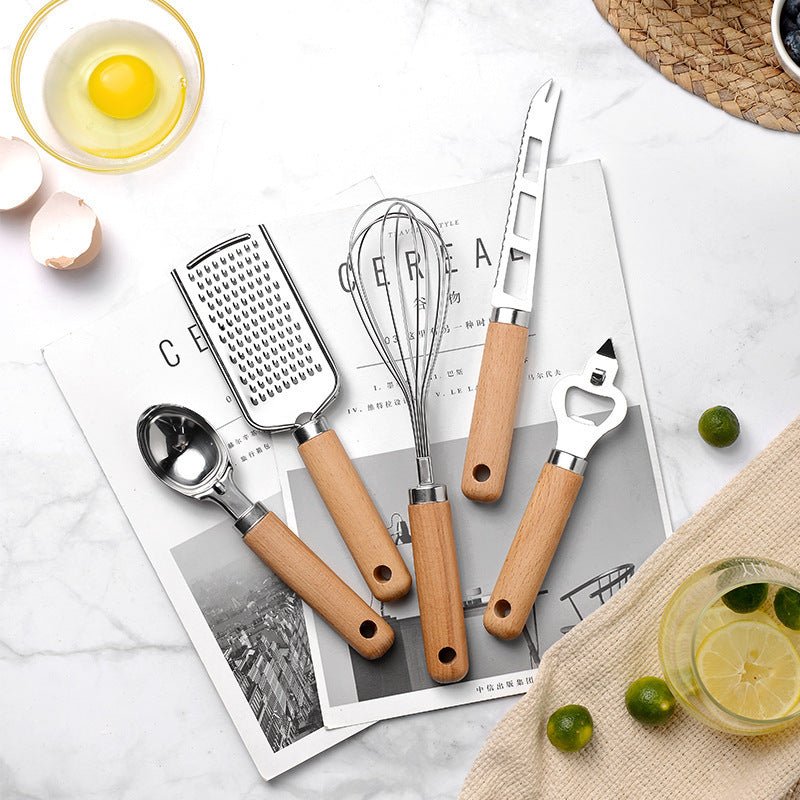 Ensemble d’ustensiles de cuisine créatifs avec manches en bois de hêtre - IVOIRART.COM