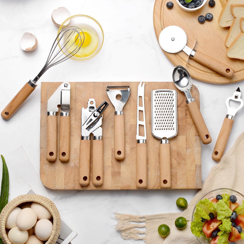 Ensemble d’ustensiles de cuisine créatifs avec manches en bois de hêtre - IVOIRART.COM