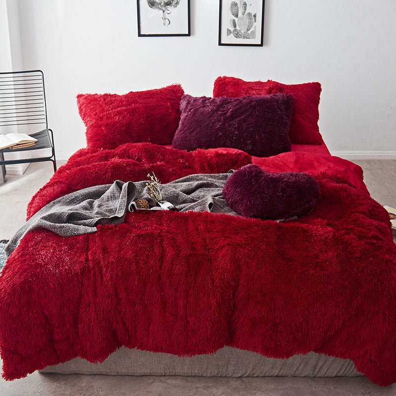Ensemble épais quatre pièces en velours cristal chaud et douillet - IVOIRART.COM