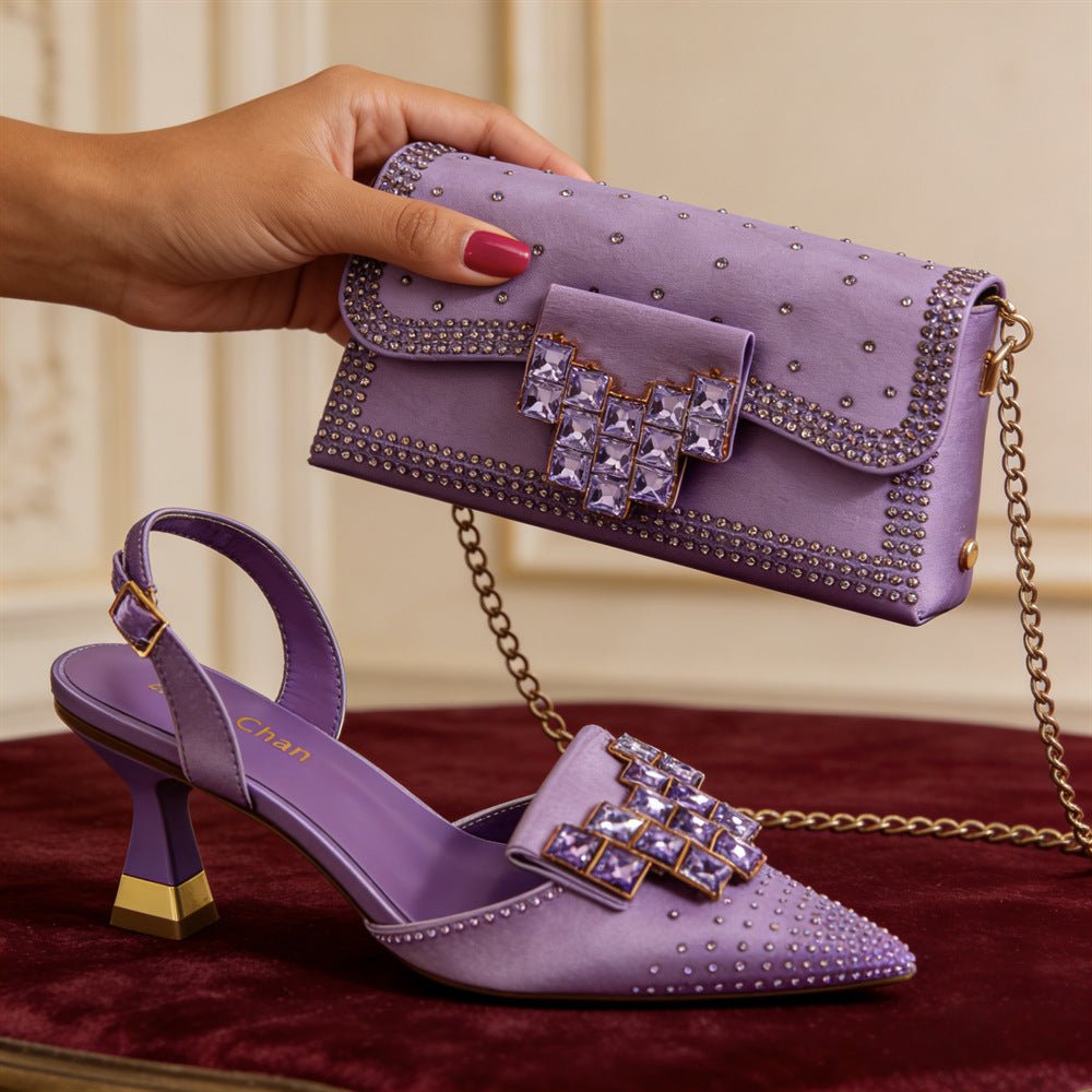 Ensemble femme chaussures et sac avec boucle en strass exquis - Chic et glamour! - IVOIRART.COM