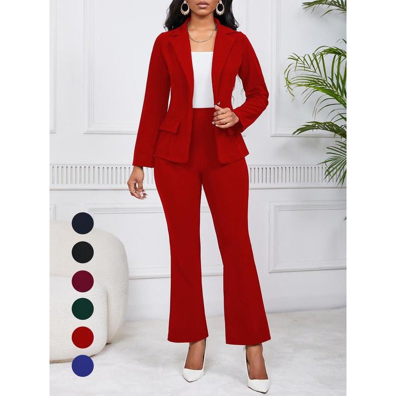 Ensemble Femme Tendance Blazer Uni et Pantalon de Costume Élégant 80 caractères - IVOIRART.COM