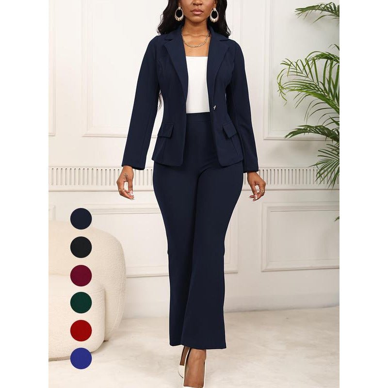 Ensemble Femme Tendance Blazer Uni et Pantalon de Costume Élégant 80 caractères - IVOIRART.COM