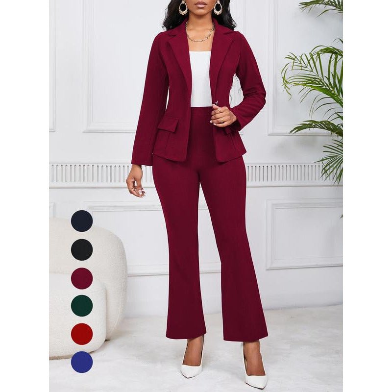 Ensemble Femme Tendance Blazer Uni et Pantalon de Costume Élégant 80 caractères - IVOIRART.COM