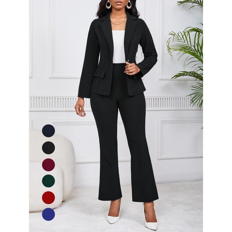 Ensemble Femme Tendance Blazer Uni et Pantalon de Costume Élégant 80 caractères - IVOIRART.COM