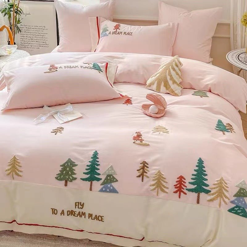 Ensemble Forest 60 coton peigné long - staple brossé quatre pièces broderie épaisse - IVOIRART.COM
