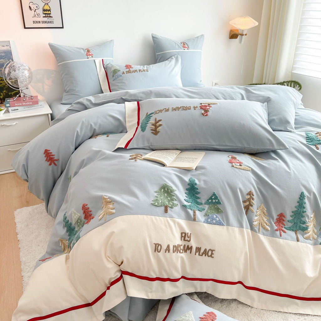 Ensemble Forest 60 coton peigné long - staple brossé quatre pièces broderie épaisse - IVOIRART.COM