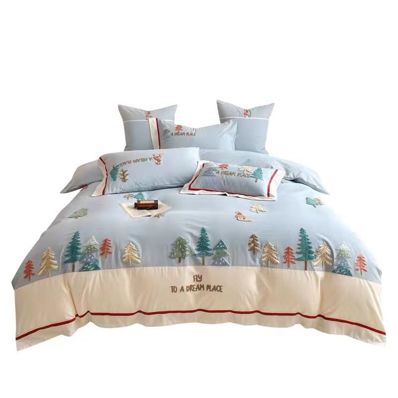 Ensemble Forest 60 coton peigné long - staple brossé quatre pièces broderie épaisse - IVOIRART.COM