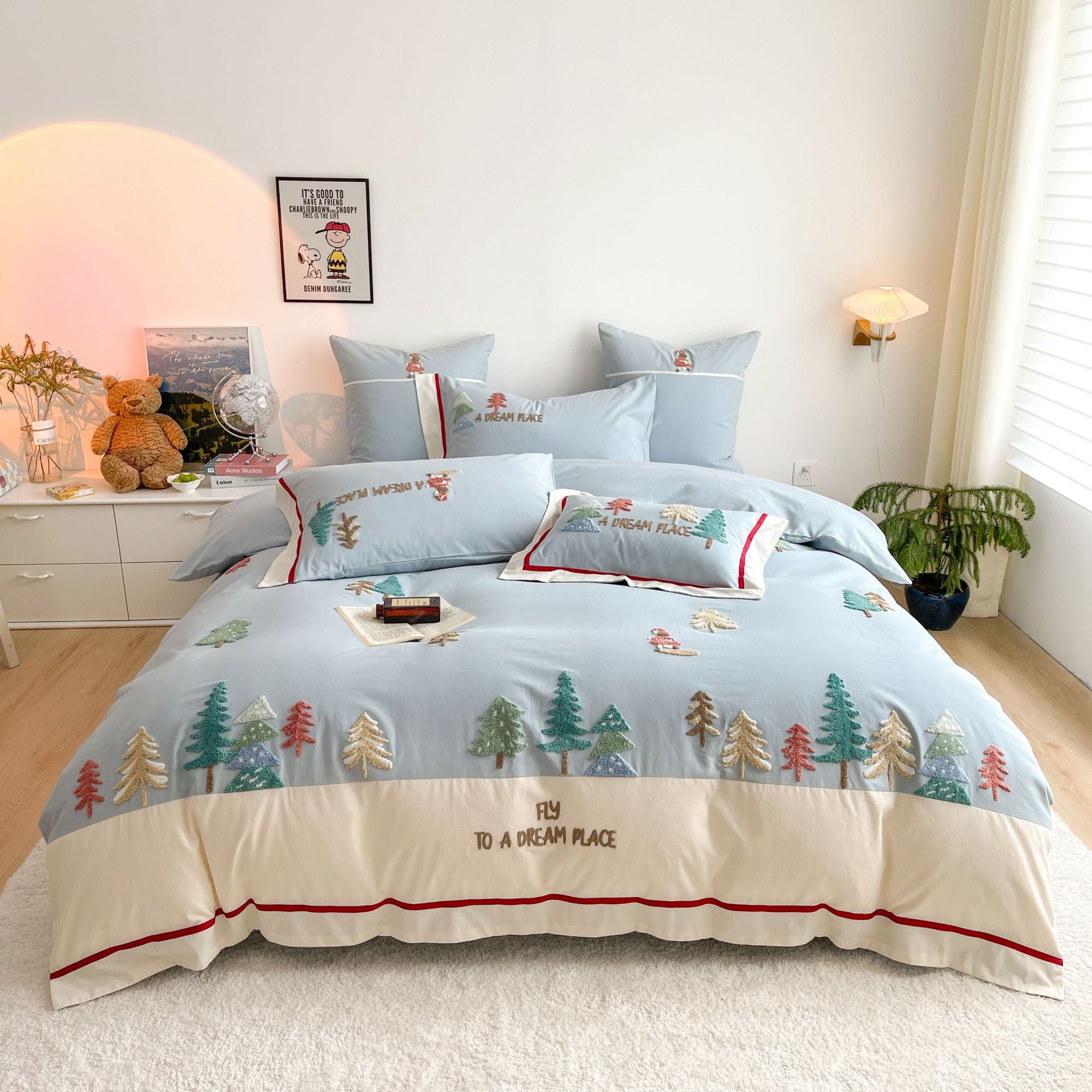 Ensemble Forest 60 coton peigné long - staple brossé quatre pièces broderie épaisse - IVOIRART.COM