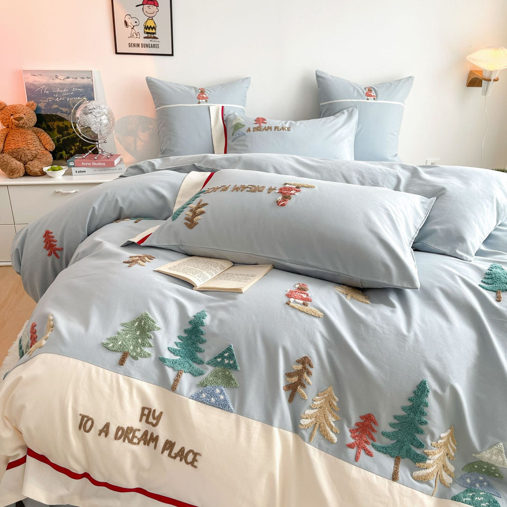 Ensemble Forest 60 coton peigné long - staple brossé quatre pièces broderie épaisse - IVOIRART.COM