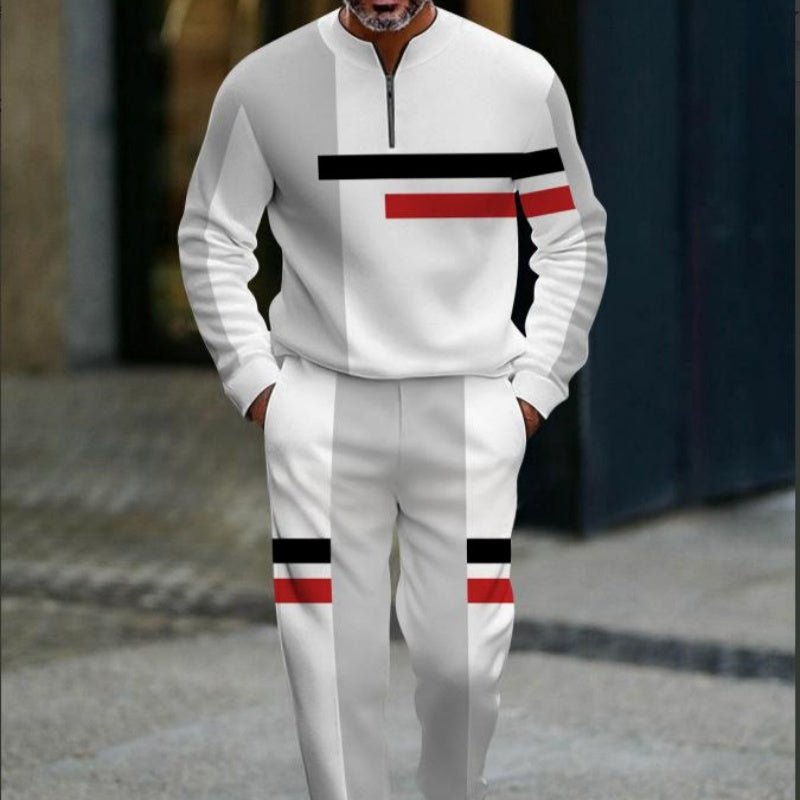 Ensemble homme casual manches longues haut et pantalon patte demi-ouverte zippés - IVOIRART.COM
