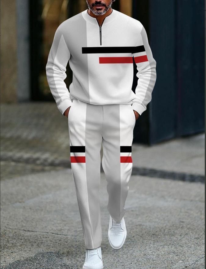 Ensemble homme casual manches longues haut et pantalon patte demi-ouverte zippés - IVOIRART.COM