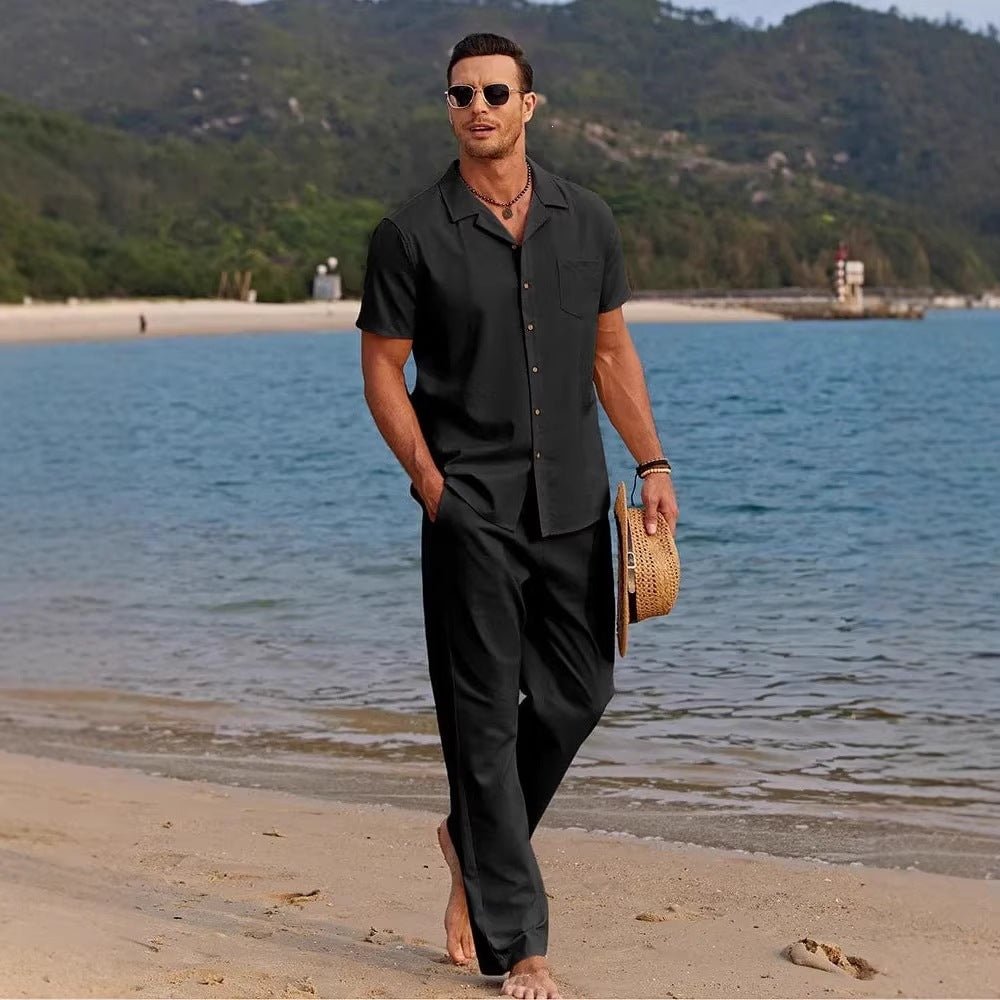Ensemble Homme Chemise de Plage et Pantalon Décontracté Ample Confortable - IVOIRART.COM