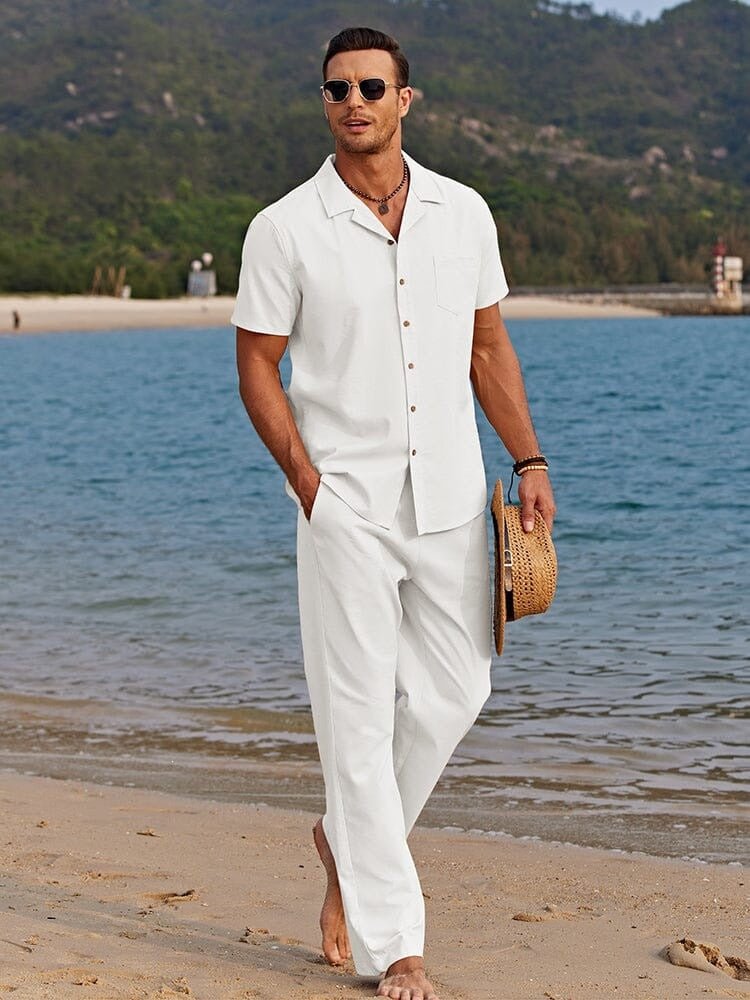 Ensemble Homme Chemise de Plage et Pantalon Décontracté Ample Confortable - IVOIRART.COM