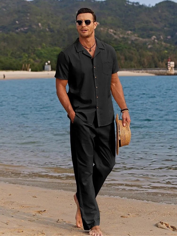 Ensemble Homme Chemise de Plage et Pantalon Décontracté Ample Confortable - IVOIRART.COM