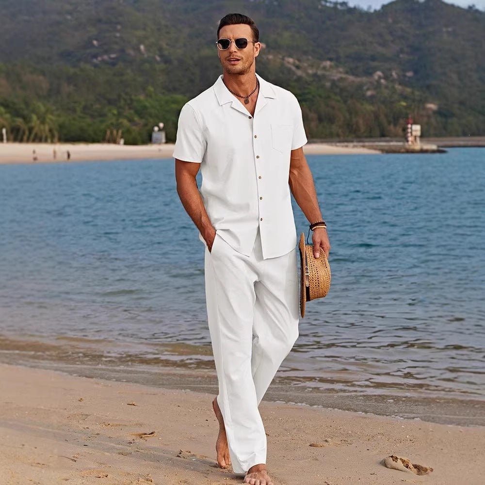 Ensemble Homme Chemise de Plage et Pantalon Décontracté Ample Confortable - IVOIRART.COM